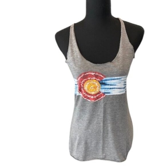 Colorado State Flag Tie Dye Distressed Racerback Tank Top Gray Small - Picture 1 of 10